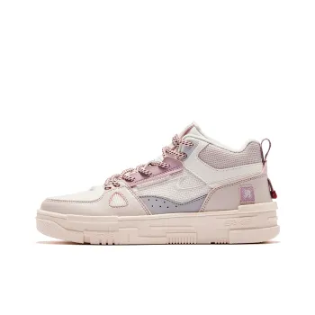 Erke Decisive Courage Wear Resistant Slip Resistant Mid Top Skateboard Shoes Women's Pink White