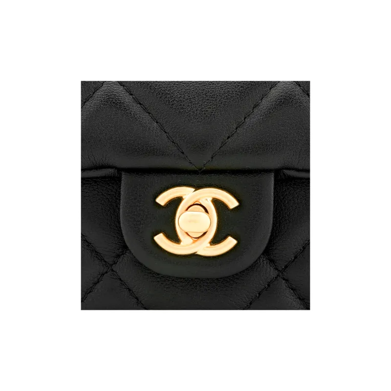 CHANEL Cow Leather Mini Bag, Flap Bag, Shoulder Bag, Crossbody Bag, Card Holder Women's Black-3