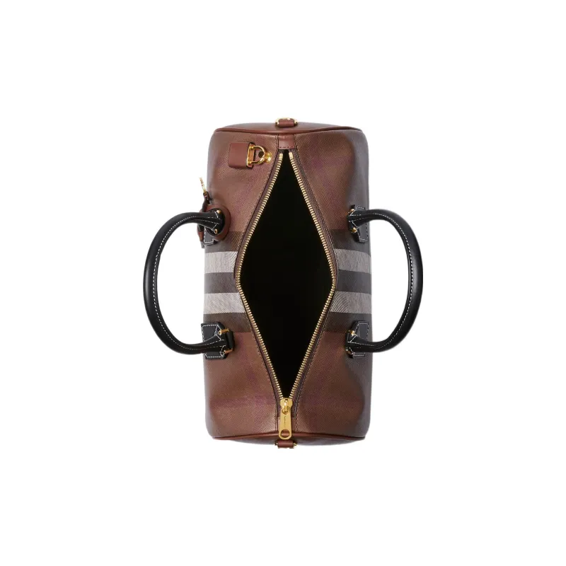 Burberry Leather Bowling Bag Shoulder Bag Crossbody Bag Handbag Medium Size Women's Brown-3
