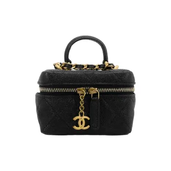 CHANEL Litchi Grain Cow Leather Box Bag Handbag Shoulder Bag Crossbody Bag Small Size Women's Black