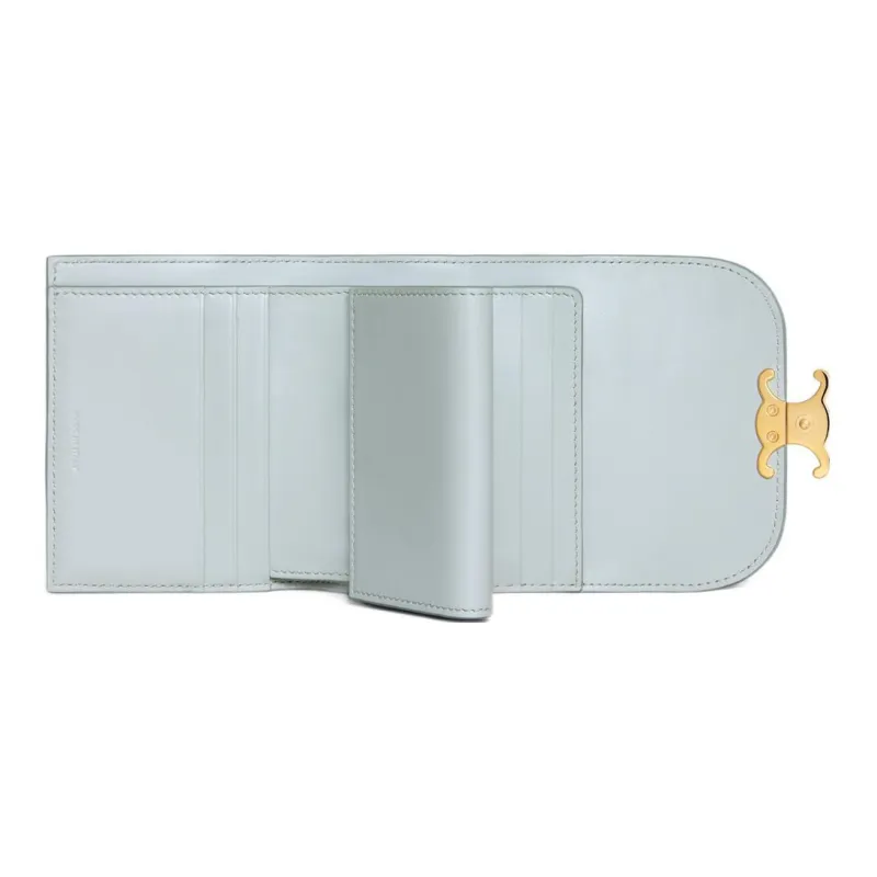 CELINE Triomphe Shiny Calfskin Card Holder Wallet Small Size Women's Soft Blue-3