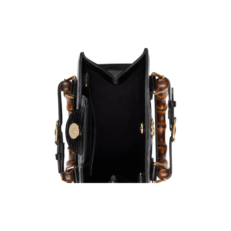 GUCCI Diana Lizard Skin Tote Bag Shopping Bag Shoulder Bag Crossbody Bag Handbag Mini Women's Black-8