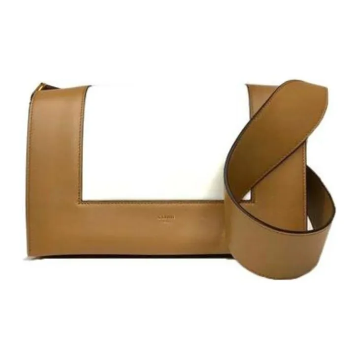 CELINE Frame Smooth Calf Leather Shoulder Bag, Crossbody Bag Medium Size Women's Umber/Neon White-2