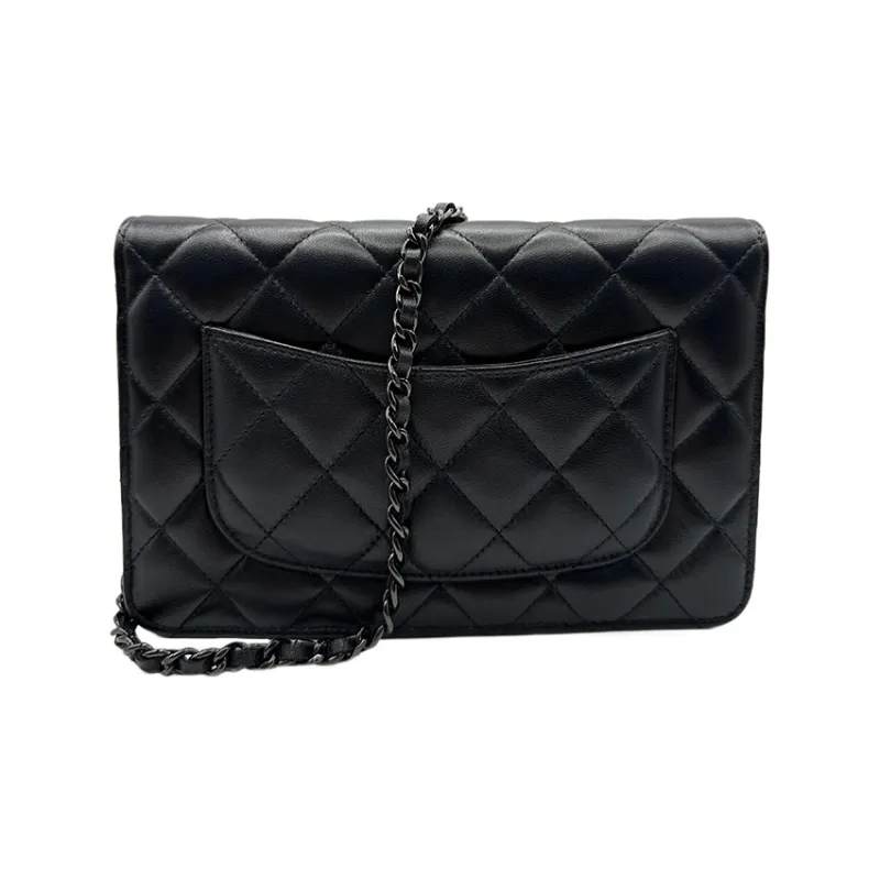 CHANEL 21B Fall WOC Lambskin Wallet On Chain Flap Bag, Chain Bag, Pochette, Shoulder Bag, Crossbody Bag Women's Black-1