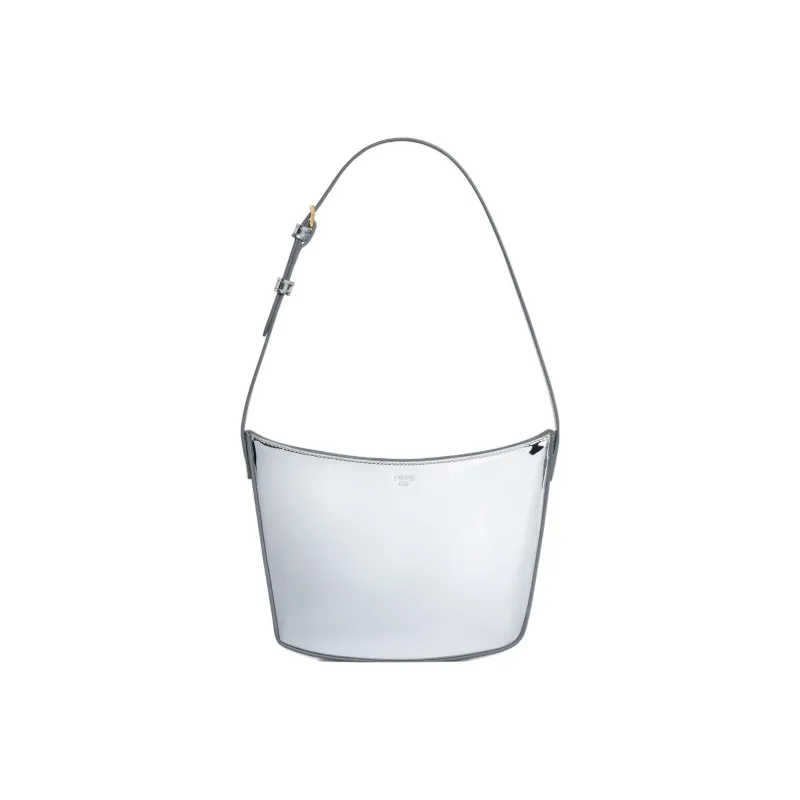 CELINE Croque Mirror Finish Fabric One Shoulder Handbags Medium Size Women's Silver-0