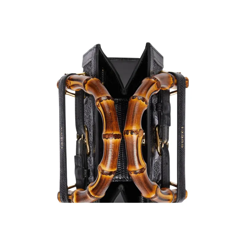 GUCCI Diana Lizard Skin Tote Bag Shopping Bag Shoulder Bag Crossbody Bag Handbag Mini Women's Black-7