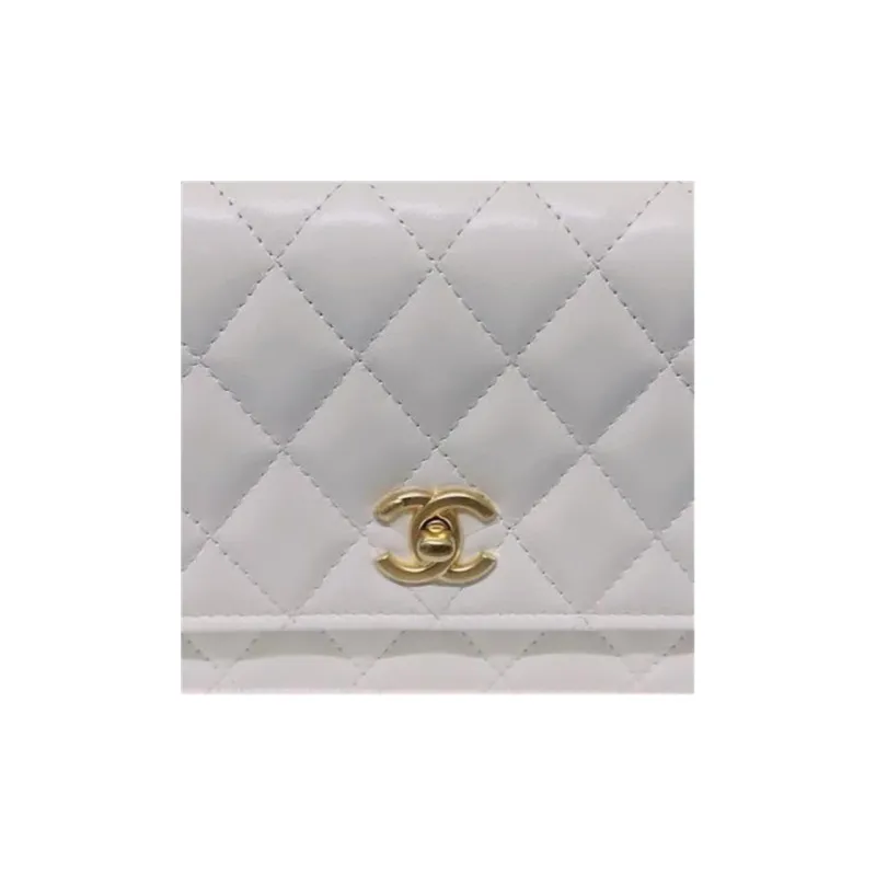CHANEL Cow Leather Wallet On Chain, One Shoulder Handbag Women's White-2