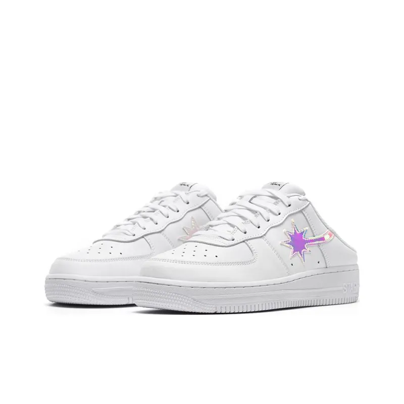 Starwalk Soldier Durable Breathable Low Top Open Heel Skateboard Shoes Unisex White Laser-2