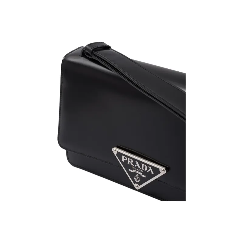 PRADA Brushed Leather Shoulder Bag Crossbody Bag Women's Black-3