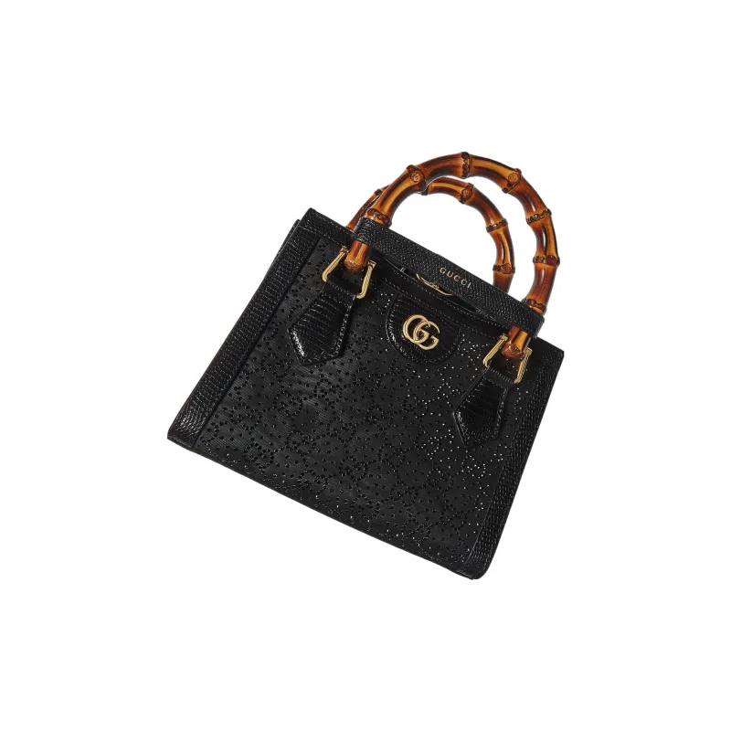 GUCCI Diana Lizard Skin Tote Bag Shopping Bag Shoulder Bag Crossbody Bag Handbag Mini Women's Black-5