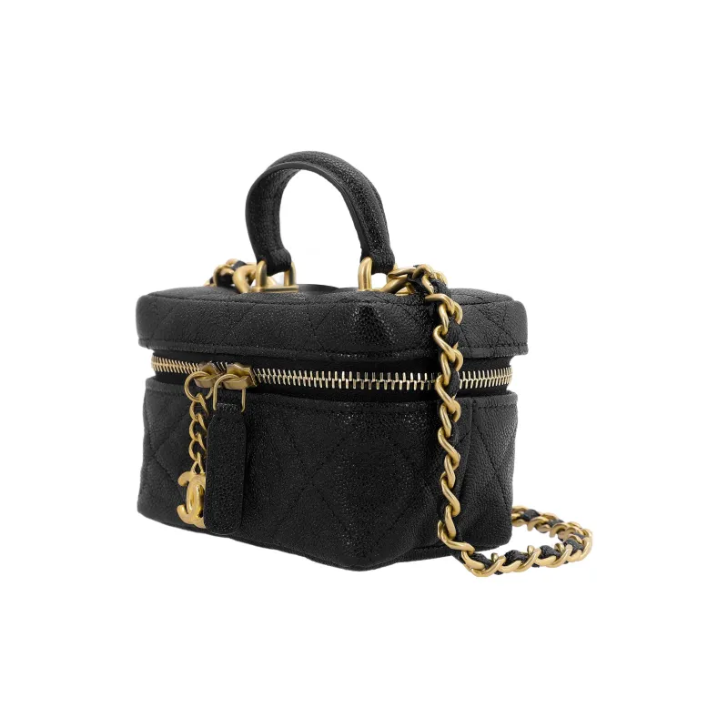 CHANEL Litchi Grain Cow Leather Box Bag, Handbag, Shoulder Bag, Crossbody Bag Trumpets Women's Black-2