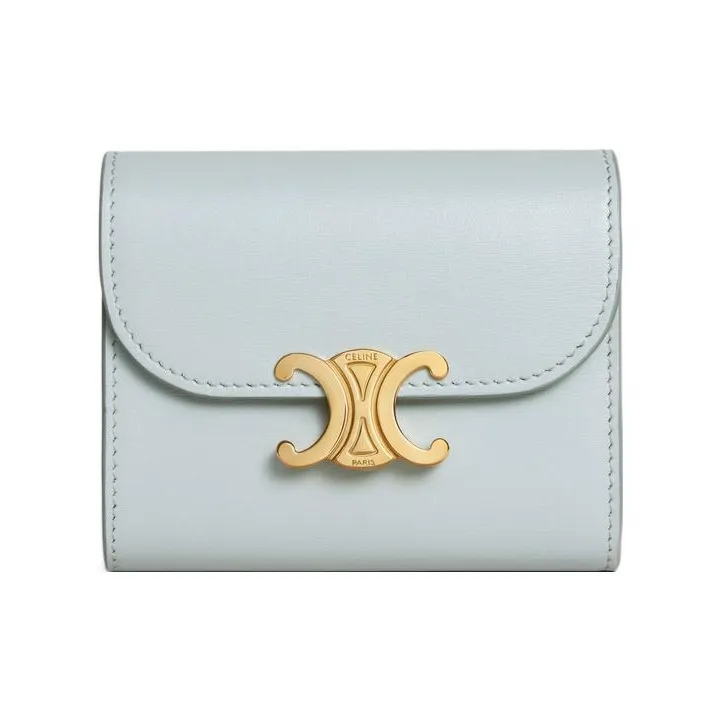 CELINE Triomphe Shiny Calfskin Card Holder Wallet Small Size Women's Soft Blue-0