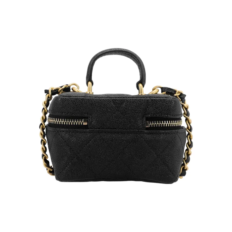 CHANEL Litchi Grain Cow Leather Box Bag, Handbag, Shoulder Bag, Crossbody Bag Trumpets Women's Black-3