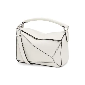 LOEWE Puzzle Soft Grained Small Cow Leather Shoulder Bag Crossbody Bag Handbag Small Size Women's White