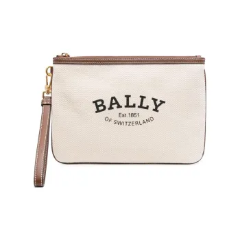 BALLY Calfskin Textile Wallet Clutch Women's Beige