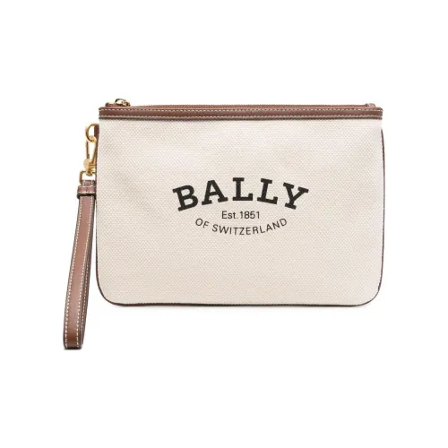 BALLY Calfskin Textile Wallet Clutch Women's Beige