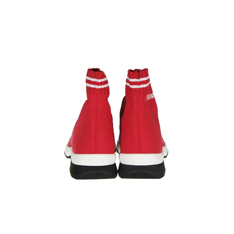 FENDI Women's FF Motif Fabric Sneaker Mid 'Red'-4