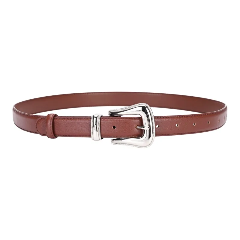 NINE NAIL 9 Section Vintage Trendy Versatile Pin Buckle Cow Leather Genuine Leather Women's Belt Women's Width  2.5cm-13
