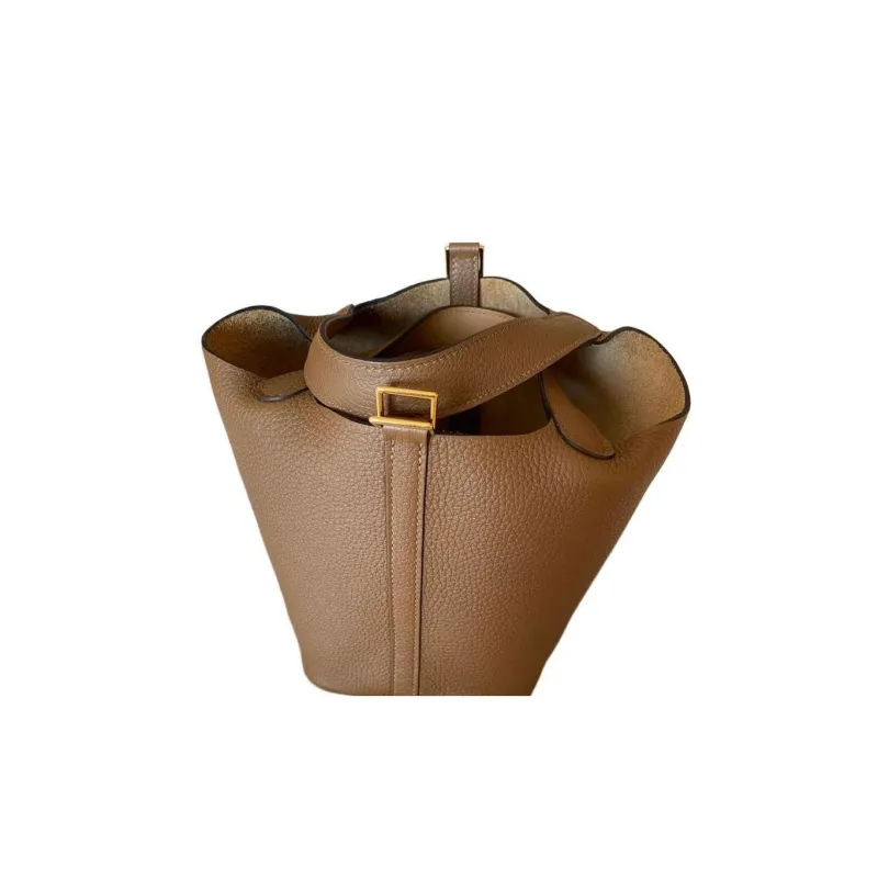 HERMES Picotin Lock Taurillon Clemence Leather Gold Tone Lock Bucket Bags Handbags 18 Women's Chestnut/Cookie-1