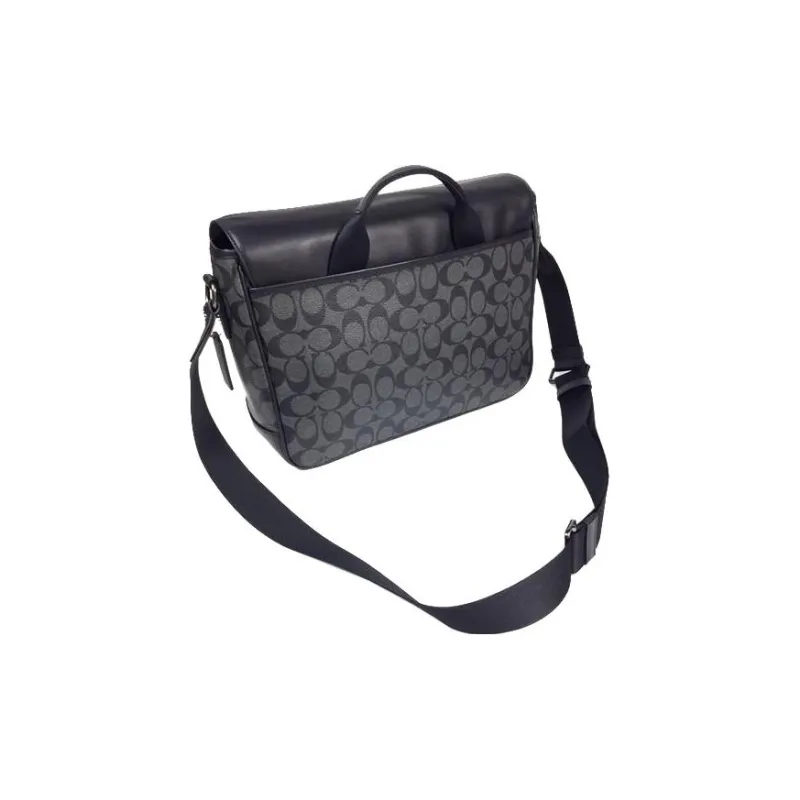 COACH Track Coated Canvas With Smooth Calfskin Messenger Bag Shoulder Bag Crossbody Bag Handbag Large Size Men's Black-3