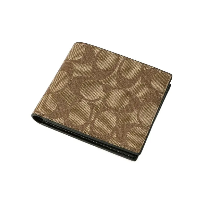 COACH Billfold Wallet Leather With PVC And Canvas Wallet Men's Khaki-1