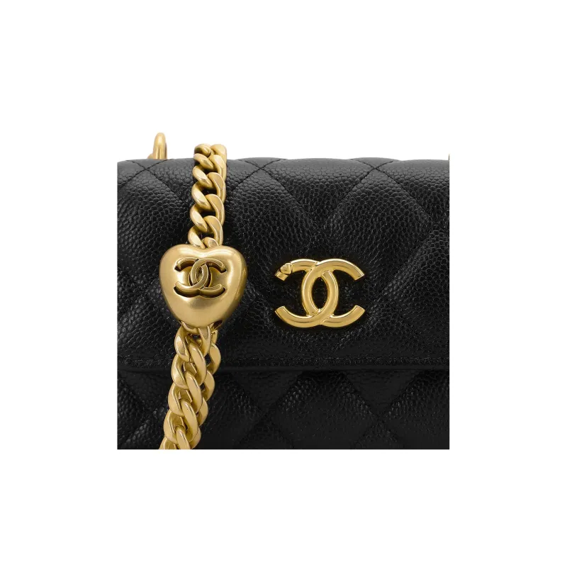 CHANEL Litchi Grain Cow Leather Mini Bag, Fanny Pack, Shoulder Bag, Crossbody Bag Trumpets Women's Black-4