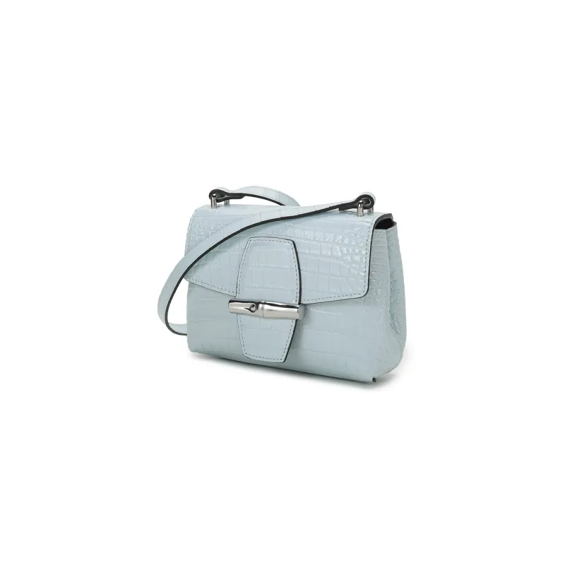 LONGCHAMP Roseau Cow Leather Crossbody Bag Bamboo Bag Big Bag Shoulder Bag Women's Sky Blue-1