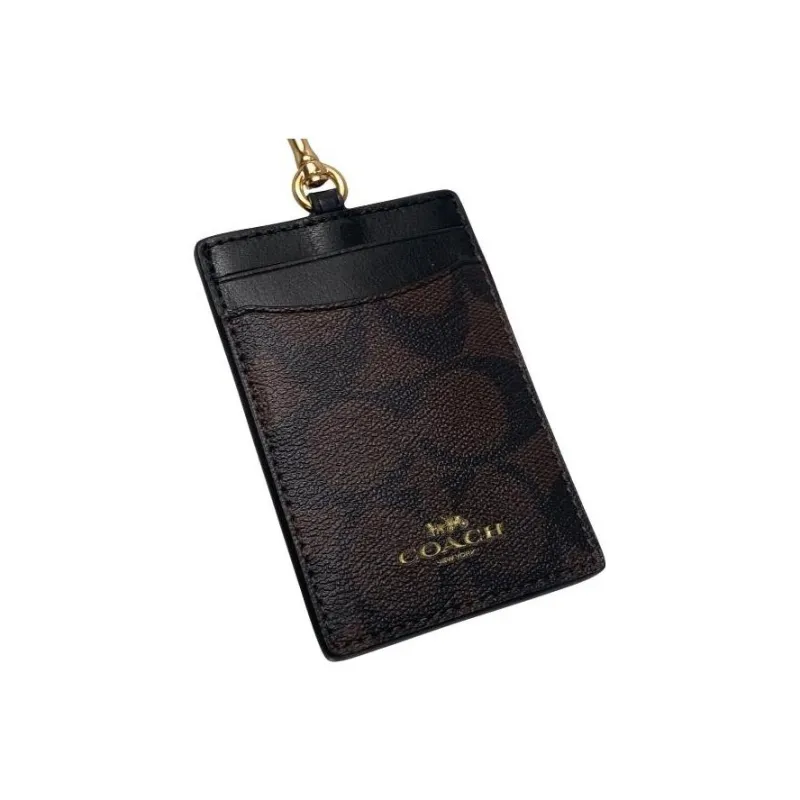 COACH Lanyard Coated Canvas Leather Card Holder Women's Black Brown-4