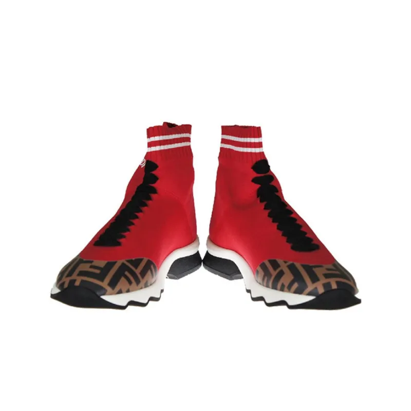 FENDI Women's FF Motif Fabric Sneaker Mid 'Red'-2