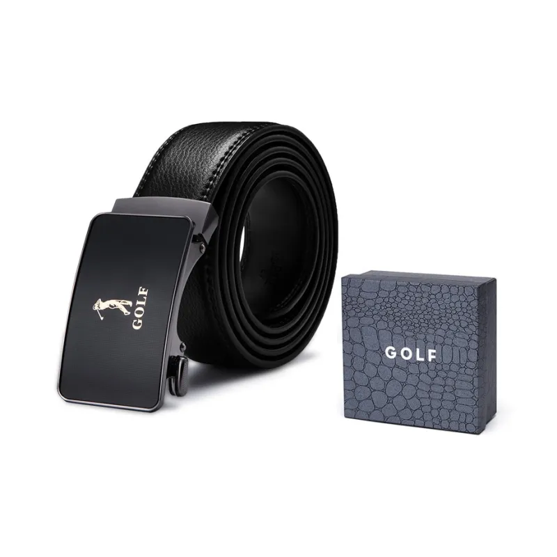 GOLF Cow Split Leather Automatic Buckle Belt Men's Black Width  3.5cm-1