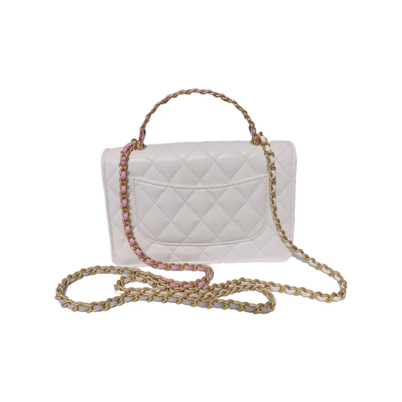 CHANEL Cow Leather Wallet On Chain, One Shoulder Handbag Women's White-1