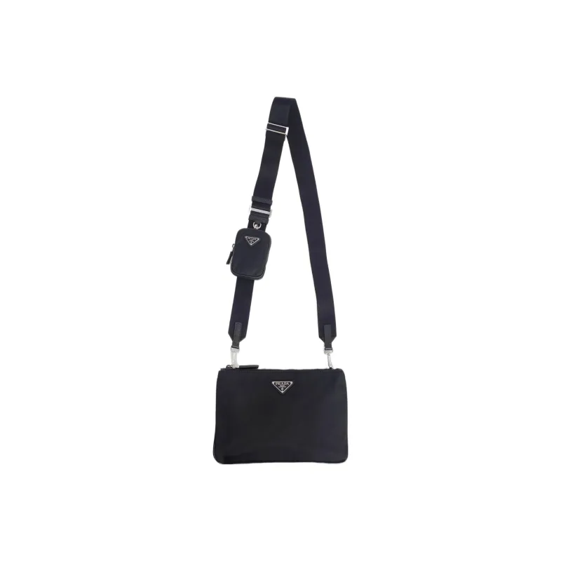 PRADA Recycled Nylon Saffiano Leather 2 in 1 Crossbody Bag Shoulder Bag Men's Black-3
