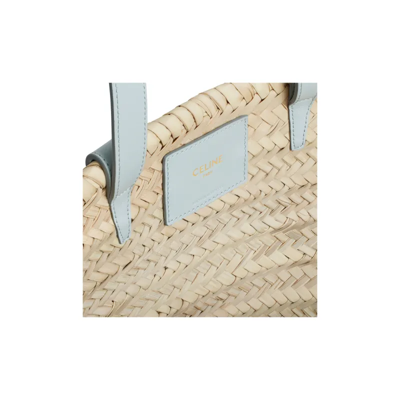 CELINE Triomphe Palm Leaf With Calfskin Trim Basket Bag, Handbag, Shoulder Bag Medium Size Women's Soft Blue-5