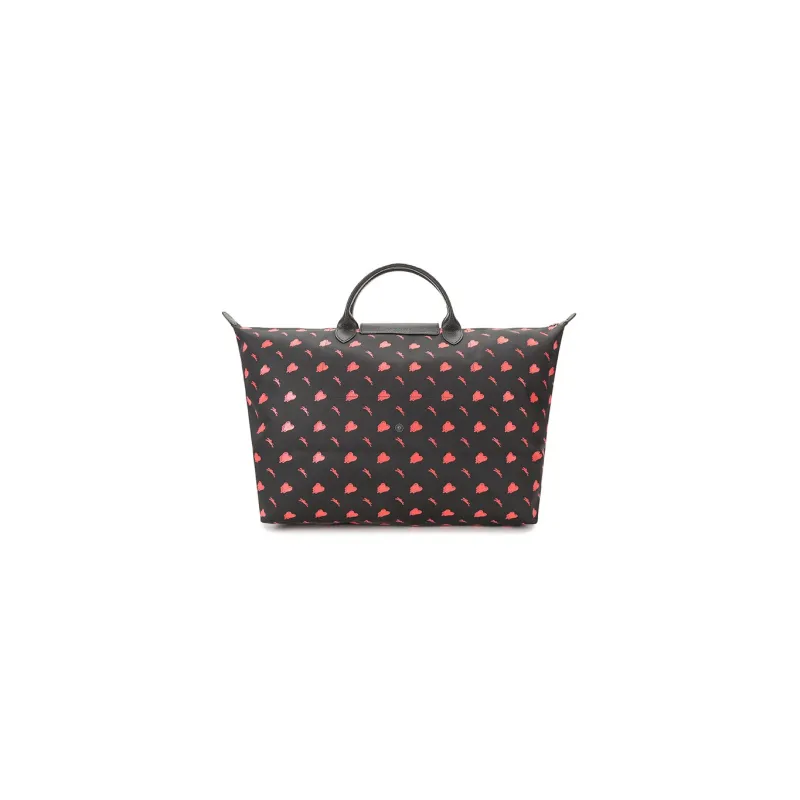 LONGCHAMP Le Pliage Fabric Dumpling Bag Handbag Women's Black Red-3