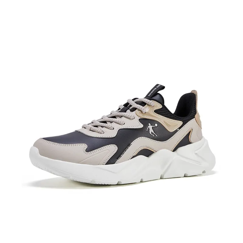 QIAODAN Anti Slip Wear Resistant Low Top Running Shoes Men's Beige Black Yellow-1