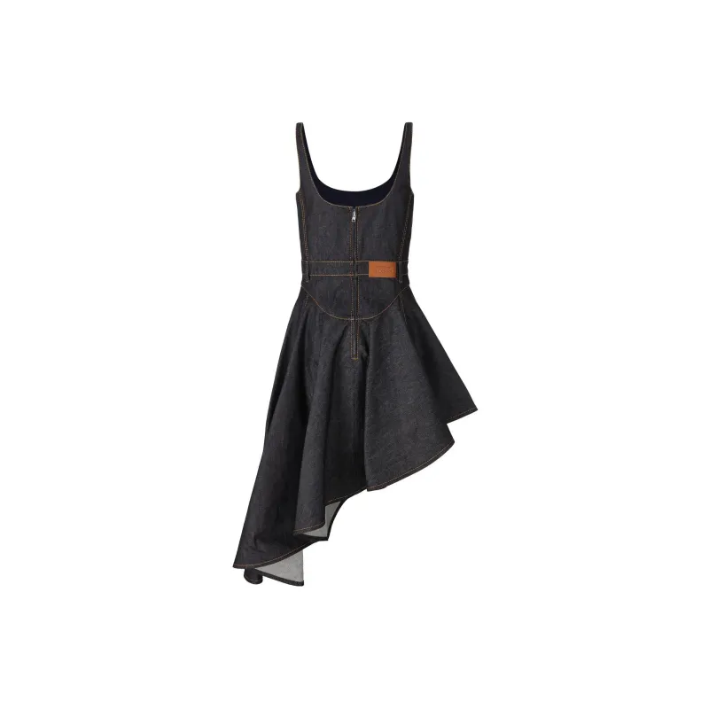 Alexander McQueen Asymmetric Ruffled Denim Dress-1