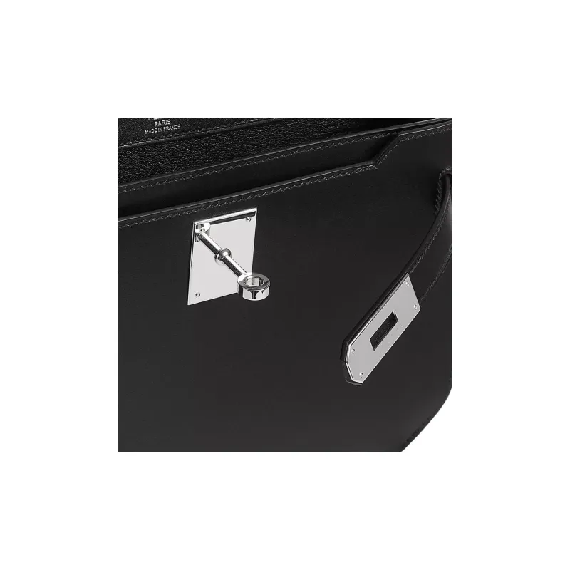 HERMES Kelly Depeches Box Tadelakt Leather Clutch Regular Unisex Black-3