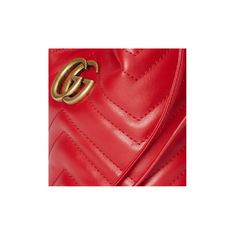 GUCCI GG Marmont Leather Bucket Bag, Shoulder Bag, Crossbody Bag Mini Women's Red-8