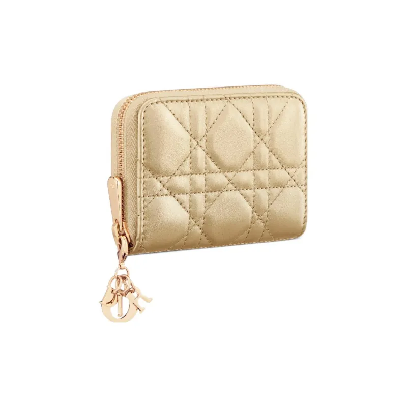 DIOR Lady Dior Lambskin Wallet Small Size Women's Gold-1