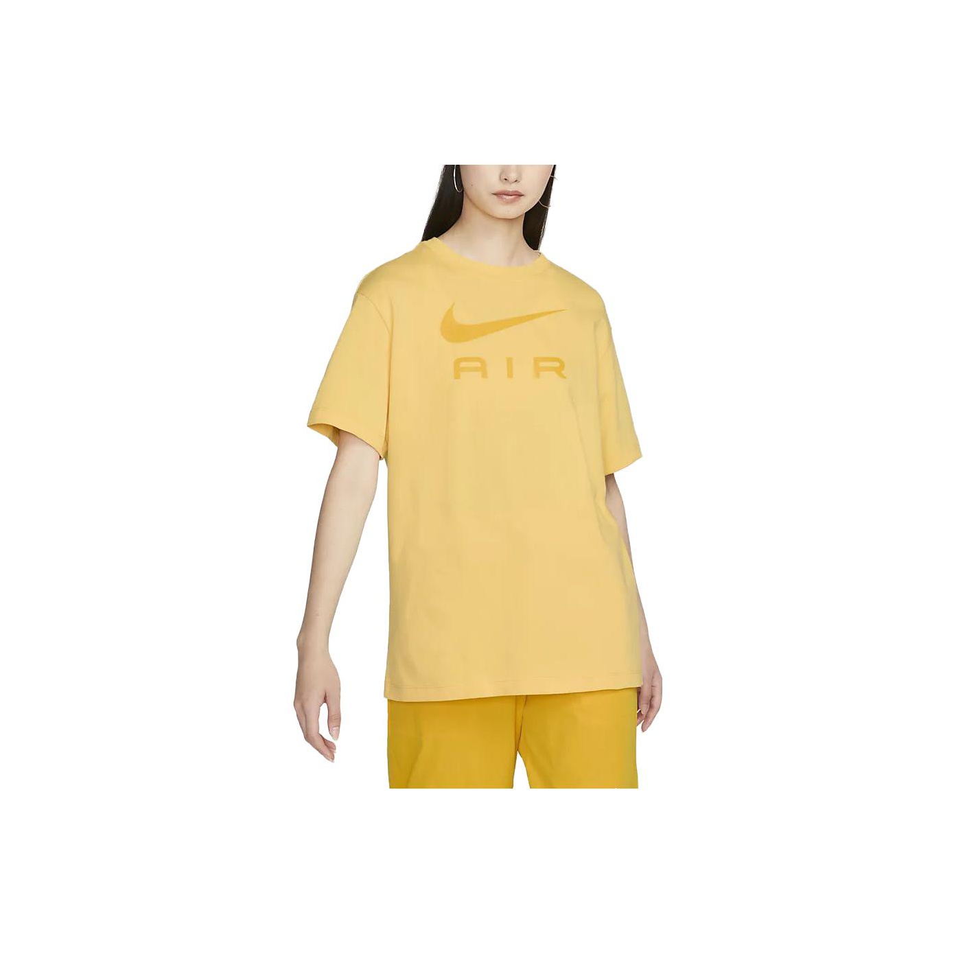 Nike Air Women s Logo Letter Print Crewneck T Shirt Yellow