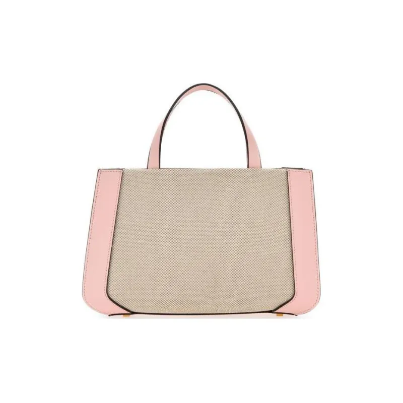 Valentino Canvas With Leather Canvas Bag, Handbag, Shoulder Bag Women's Beige & Rose Pink-4