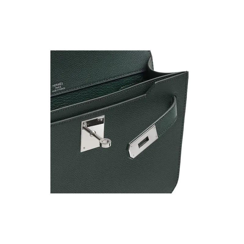 HERMES Kelly Depeches Evercolor Calfskin Clutch Men's V0 Vert Rousseau Lut Rouge-2