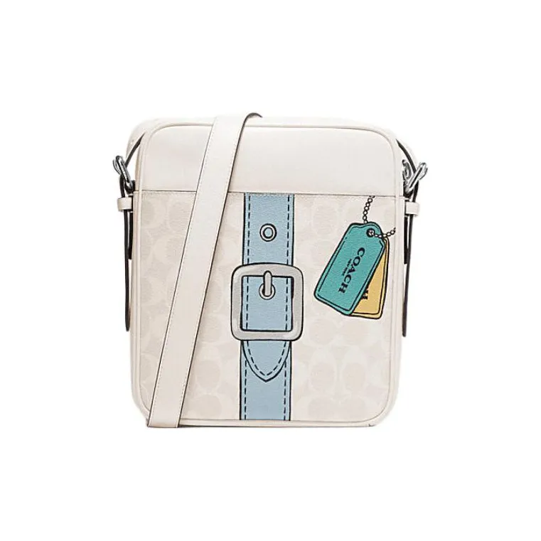 COACH Hudson Cow Leather Shoulder Bag, Crossbody Bag Small Size Men's White-0