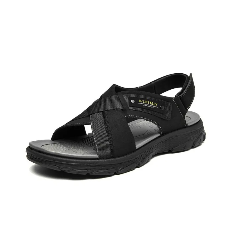 HLA Beach Sandals Men Black/Earth Yellow-0