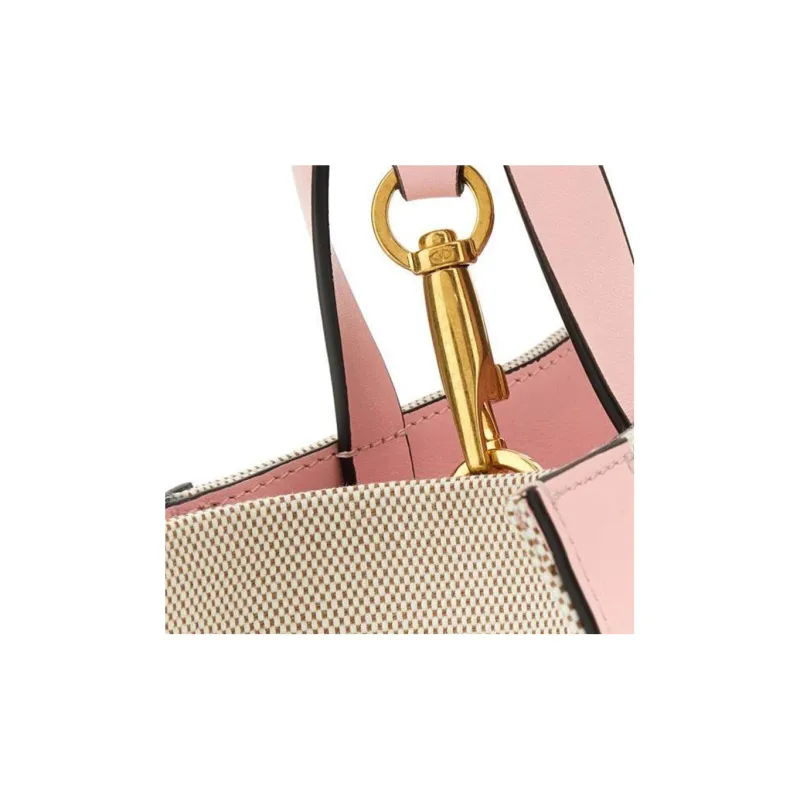 Valentino Canvas With Leather Canvas Bag, Handbag, Shoulder Bag Women's Beige & Rose Pink-5