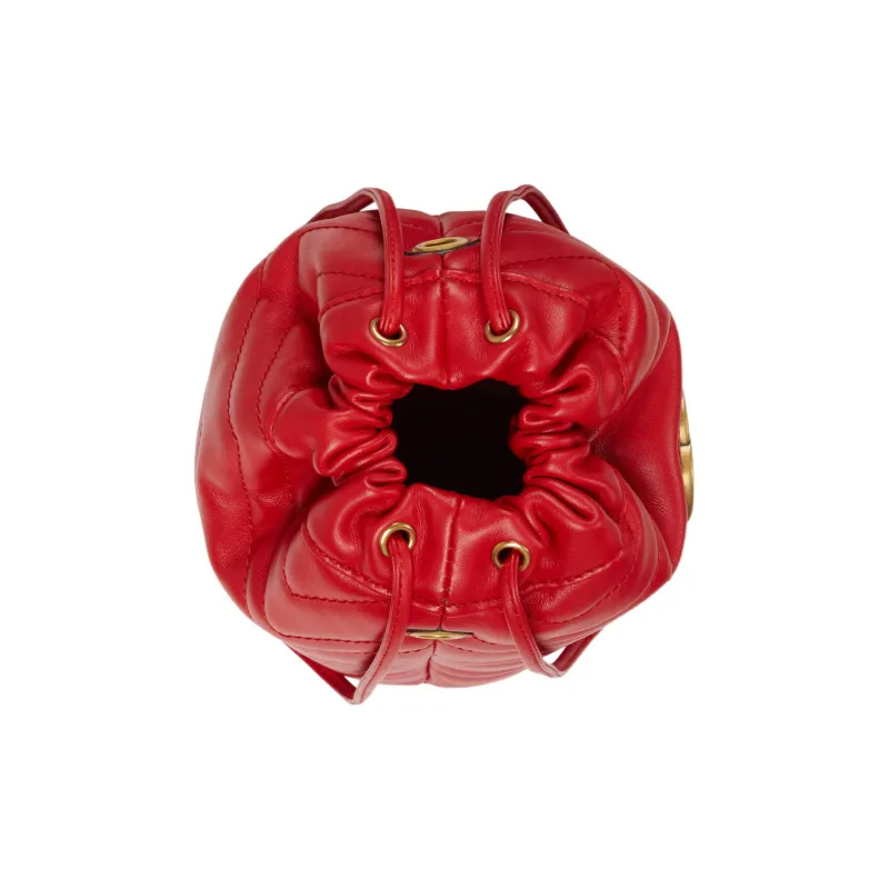GUCCI GG Marmont Leather Bucket Bag, Shoulder Bag, Crossbody Bag Mini Women's Red-5