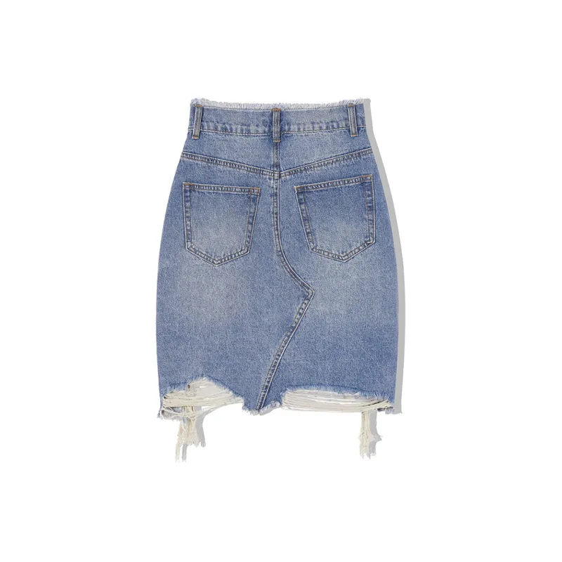 LA CRAWFISH Denim Short Skirts Women's Washed Light Blue-1