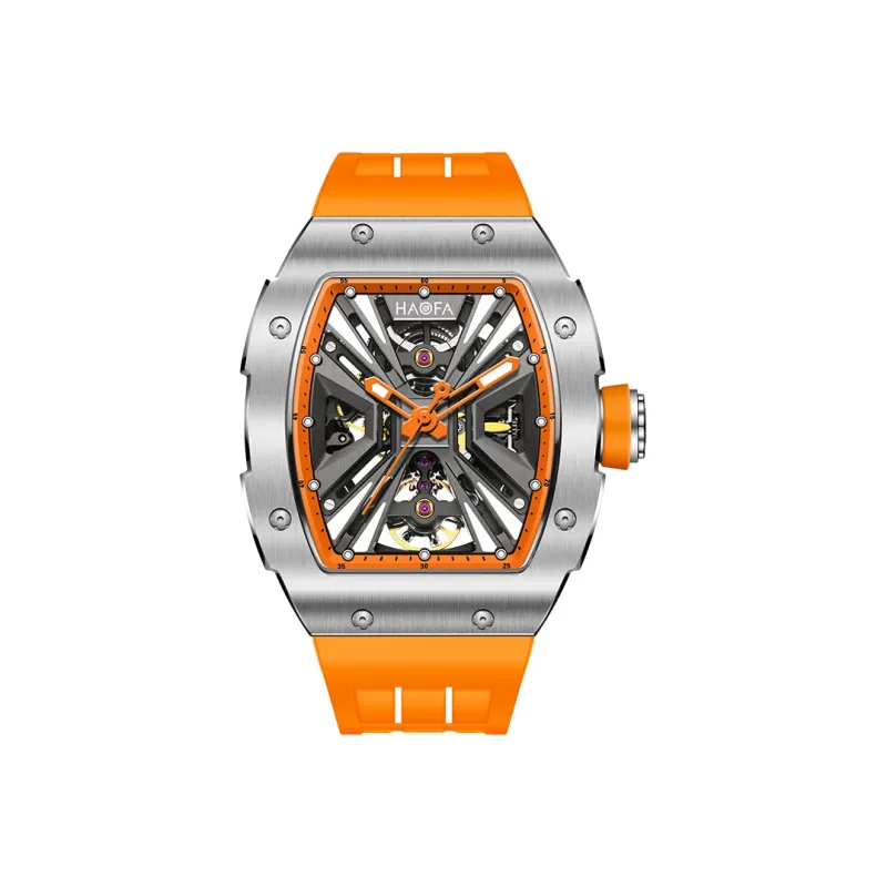HaofaTourbillon Mechanical Movement Rubber Strap Watch Men's Watches Silver Dial-13