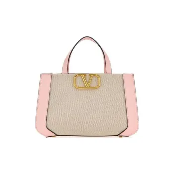 Valentino Canvas With Leather Canvas Bag, Handbag, Shoulder Bag Women's Beige & Rose Pink
