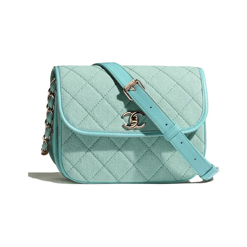 CHANEL Denim Messenger Bag, Crossbody Bag, Shoulder Bag Women's Blue Green-0